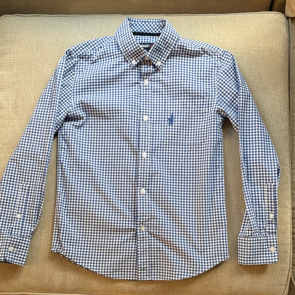 johnnie-O Blue and White Gingham Button Down Shirt